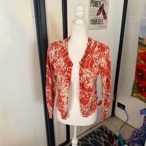 Pettite Rust/orange with cream butterfly/floral design cardigan